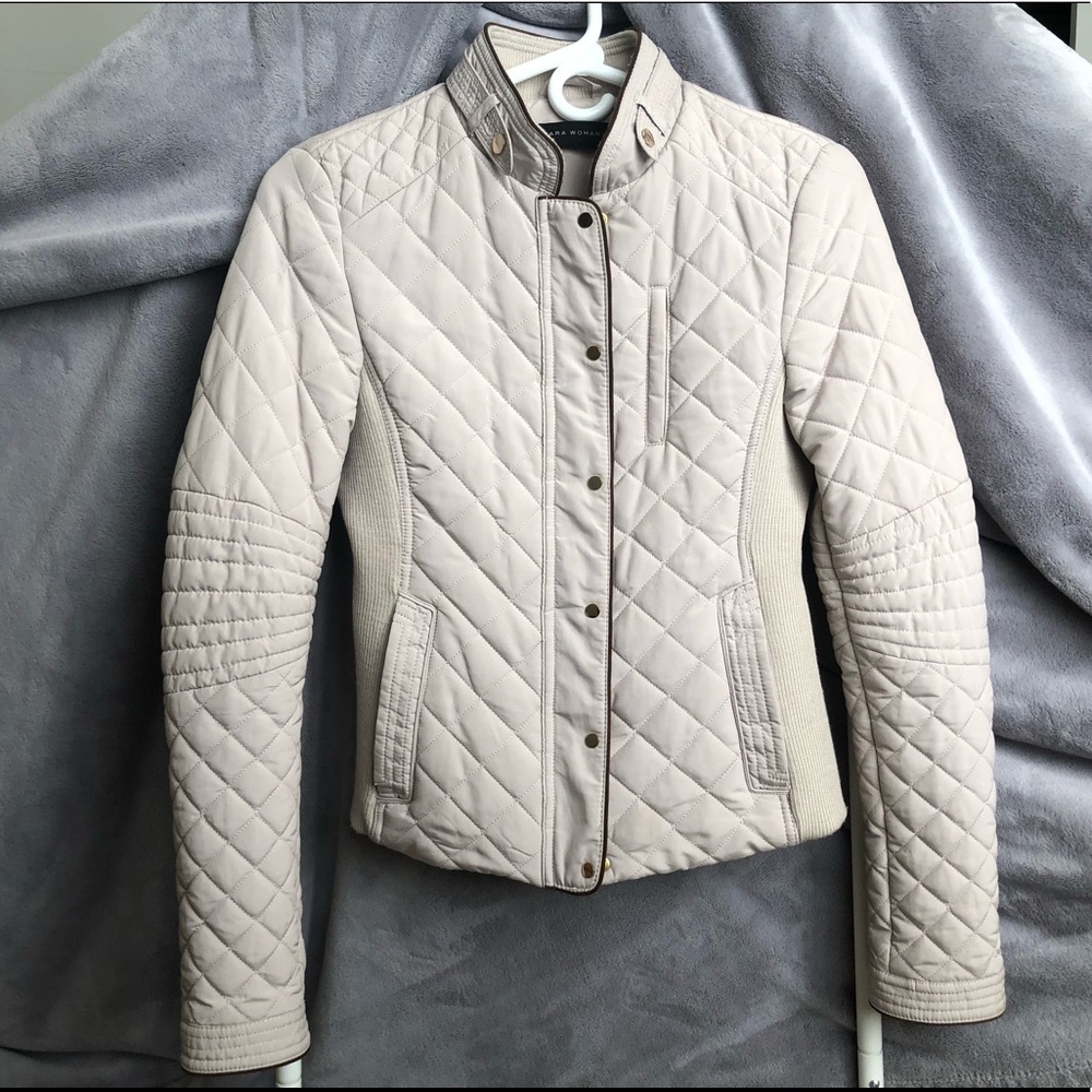 Zara Quilted Jacket Cream Size XS